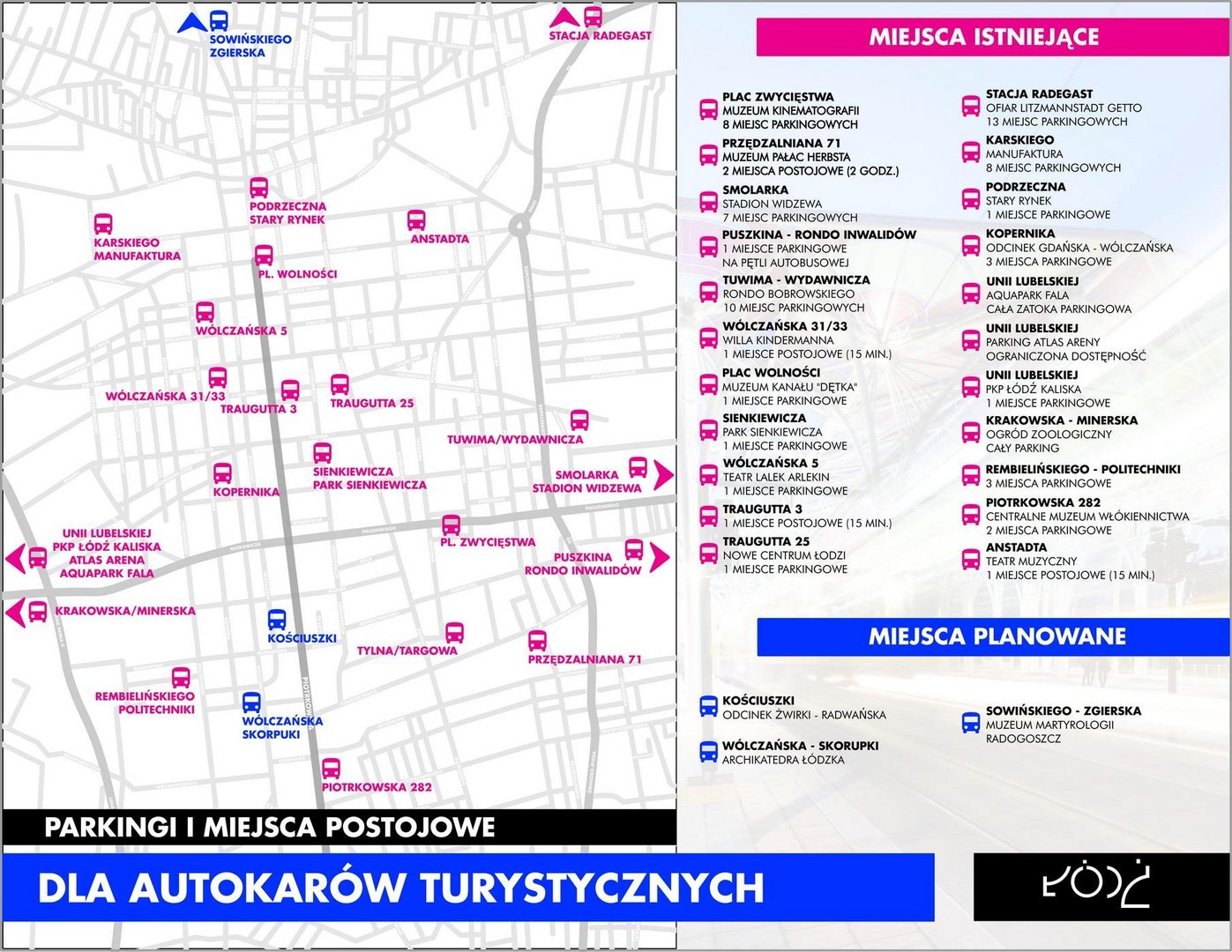 mapa miejsc postojowych dla autokarów turystycznych, grafika UMŁ