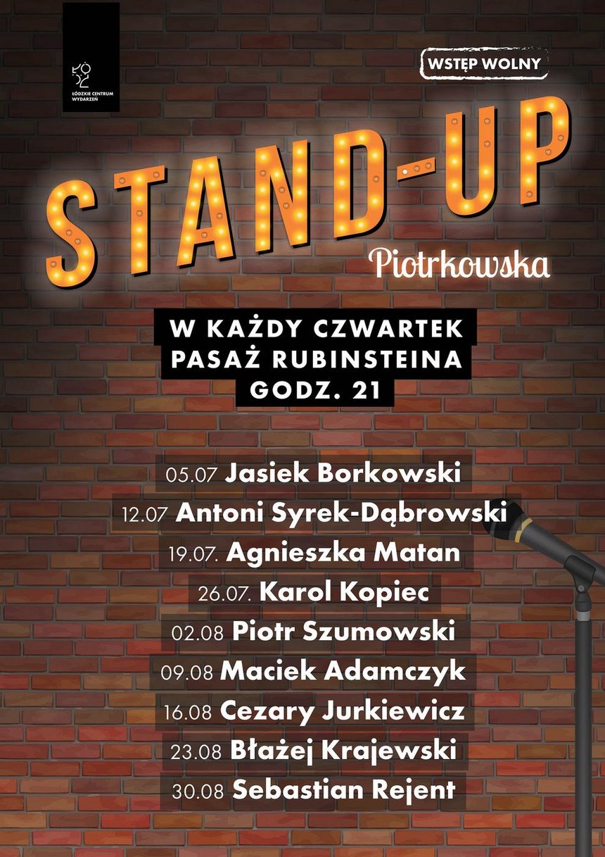 Plakat promujący wydarzenie: Stand-up Piotrkowska mat. pras. Stand-up Piotrkowska